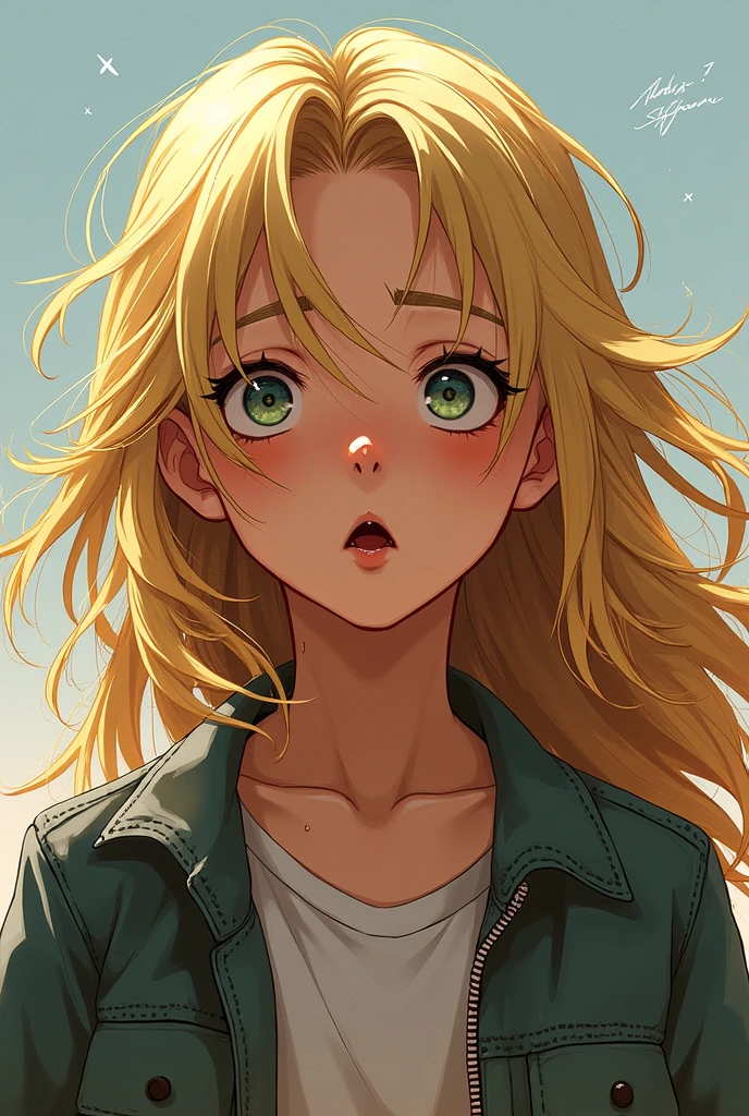 A young teen with long blonde hair spits