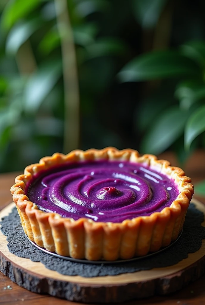 Cupuaçu pie with açaí jelly
