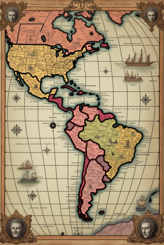 Create me a map with the possessions of the monarchy in America and Asia in the 17th century