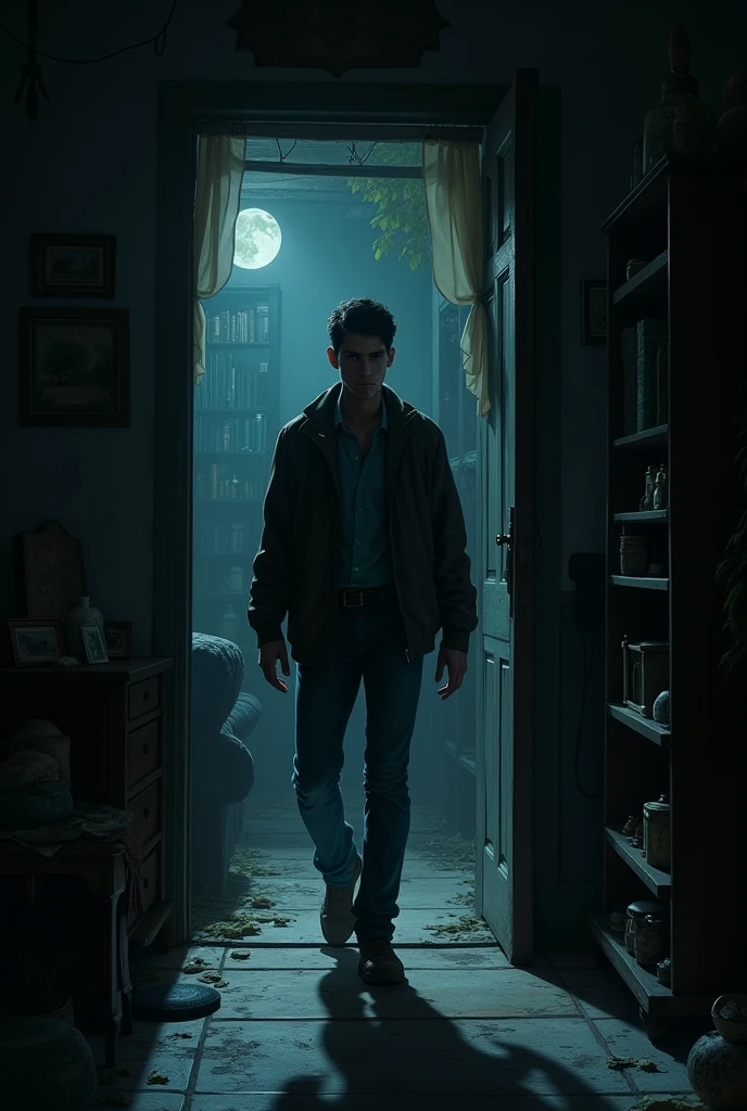 Entry of young man In old man house at night