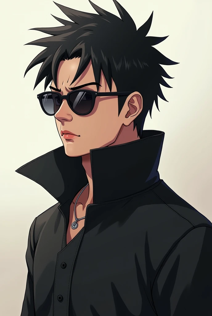 Create a realistic drawing of an anime character called Naruto ,Make him look cool ,Create a full body photo of him ,Make him the cutest ,Handsome black hair, sunglasses, Romanticism, 