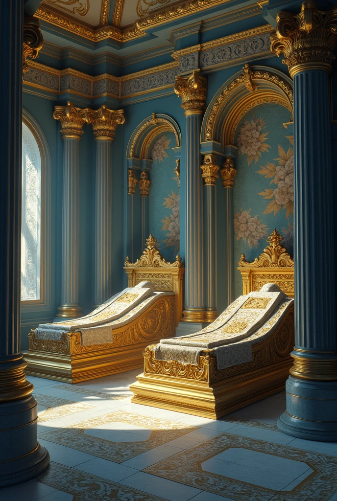 Royal tomb, 2 graves, kings body, blue and yellow