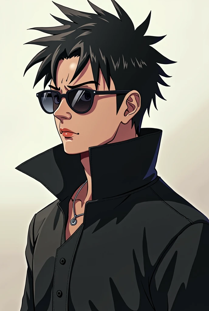 Create a realistic drawing of an anime character called Naruto ,Make him look cool ,Create a full body photo of him ,Make him the cutest ,Handsome black hair, sunglasses, Romanticism,