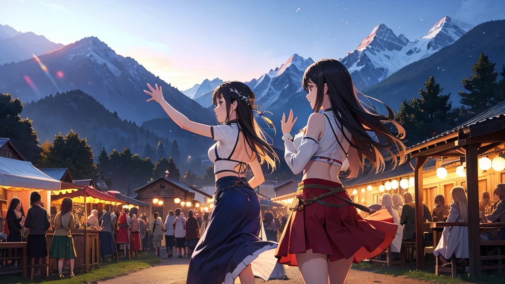 Town girl、Harvest Festival、アイリッシュdance、Celtic tribes、Long skirt、musical instrument、Performance、dance、Long Hair、Backlight、Mountain