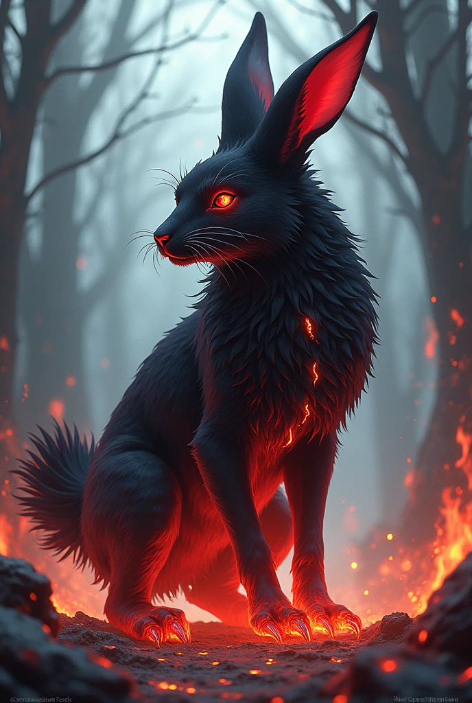 An anime style hybrid of a rabbit and a hellhound
