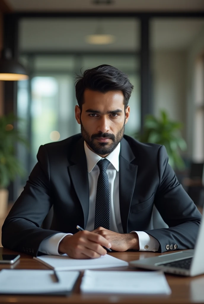 A Indian man in suite working in office well groomed
