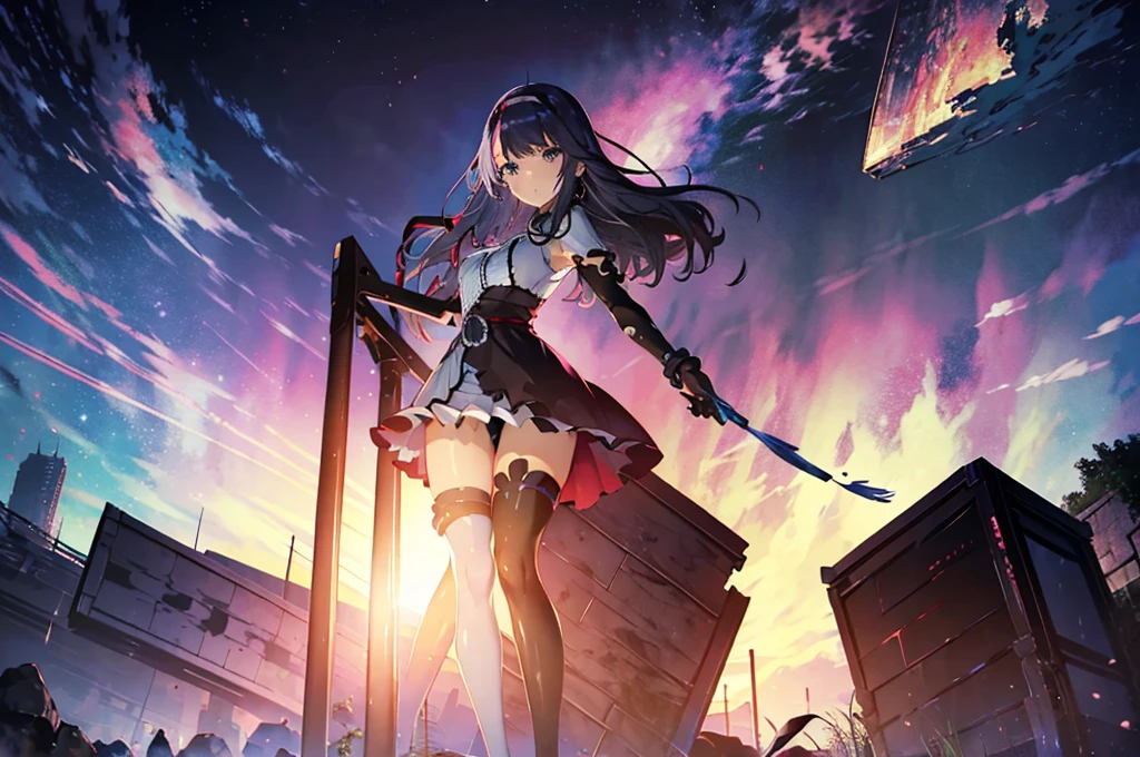 ((full body)), Girls in Anime, Blue and grey metal armor, Blue hand and thigh accessories, Short dark blue-gray hair, hair accessory, Grey Eyes, Silver earrings, nose, Curious, Healthy Skin, Very dirty, head, shoulder, Small box, arms, Have a map, Narrow waist, feet, Medium thighs, Has black robotic legs, cute, Bright colors on the shirt, Futuristic marble white palace, Shining light in the sky, Stand next to a wall, Cinematic Light, High resolution, Highest quality, Super detailed, Detailed face, (Detailed eyes), Highest quality, Super detailed, masterpiece, (Detailed face), Beautiful face, feetを見せて, short hair