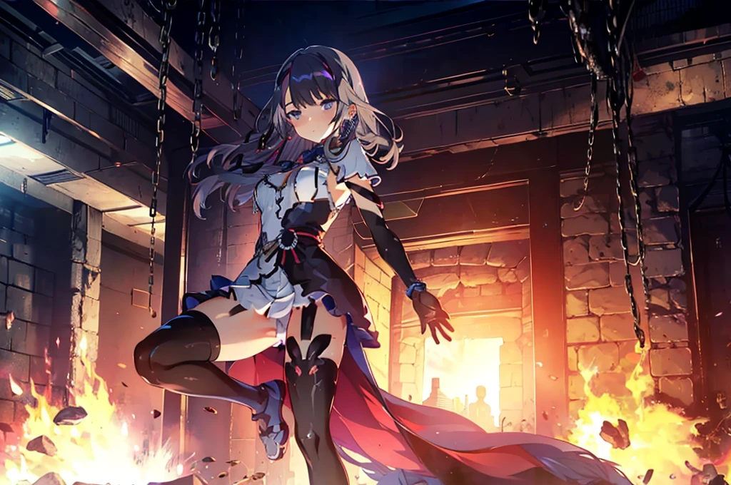 ((full body)), Girls in Anime, Blue and grey metal armor, Blue hand and thigh accessories, Short dark blue-gray hair, hair accessory, Grey Eyes, Silver earrings, nose, Curious, Healthy Skin, Very dirty, head, shoulder, Small box, arms, Have a map, Narrow waist, feet, Medium thighs, Has black robotic legs, cute, Bright colors on the shirt, Futuristic marble white palace, Shining light in the sky, Stand next to a wall, Cinematic Light, High resolution, Highest quality, Super detailed, Detailed face, (Detailed eyes), Highest quality, Super detailed, masterpiece, (Detailed face), Beautiful face, feetを見せて, short hair