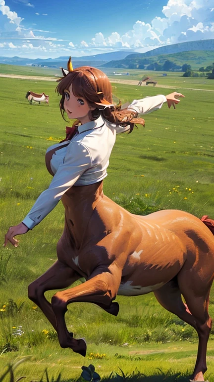 (Centaur:1.5), female centaur, centaur running on the plains, Realistic photos