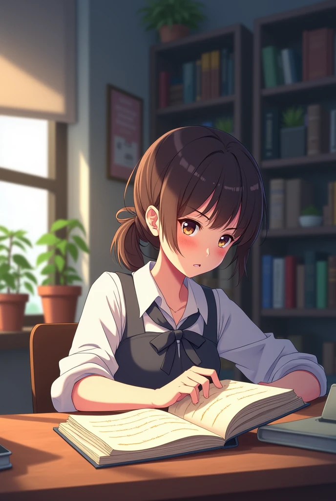 anime girl studying 16:9 image ratio