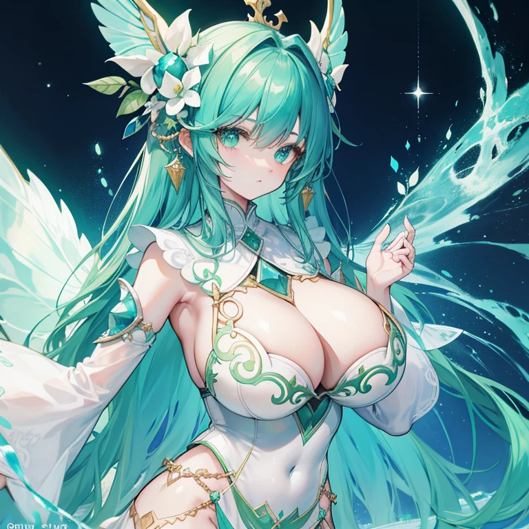The title Douluo Continent with multiple green soul rings,It's a beautiful sister,Turquoise and emerald white color scheme,Known as the plant fairy, Huge breasts