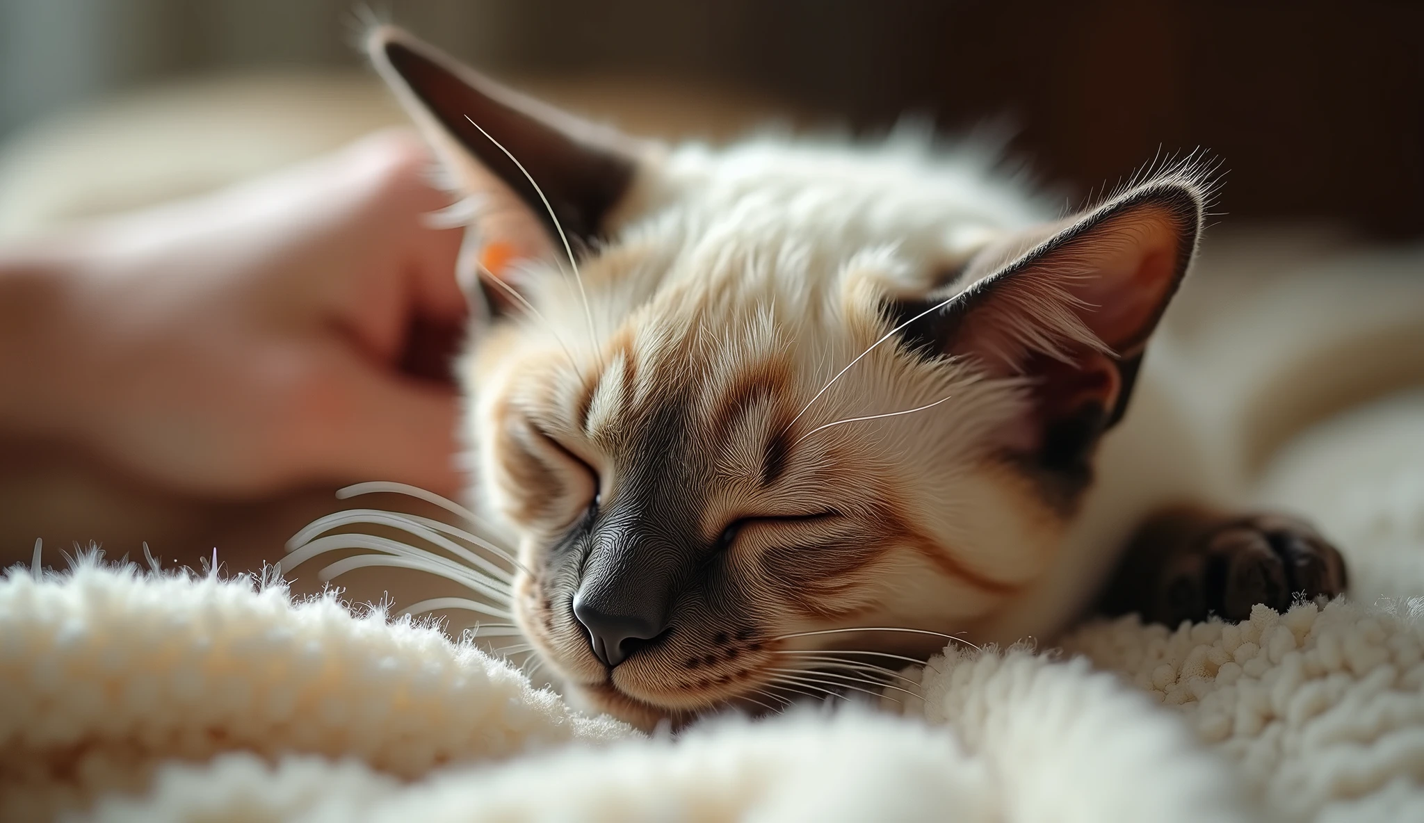 An ultra-detailed image of an elderly Siamese cat, its skin slightly wrinkled with sparse, white fur covering its body. The cat is resting on a plush blanket, with its eyes half-closed, showing signs of frailty. A caring hand gently strokes the cat, emphasizing the thin, white fur that has come with age. The room is softly lit, creating a warm, tender atmosphere that highlights the compassion in its care, Photorealistic, 8K, (best quality, 4K, 8K, high resolution.
Consumo esperado : 6
1 garota, (bolsas sob os olhos:1.5), cabelo verde menta, gêmeo_Trança, boina branca, camisa branca, gravata de flores
Padrão
SDXL
Estúdio
Configurações gerais
Modelo
v1
SeaArt Infinity
Alternar
Geração de esboço para imagem
Magia de dica
Configurações básicas
Quantidade de imagens.