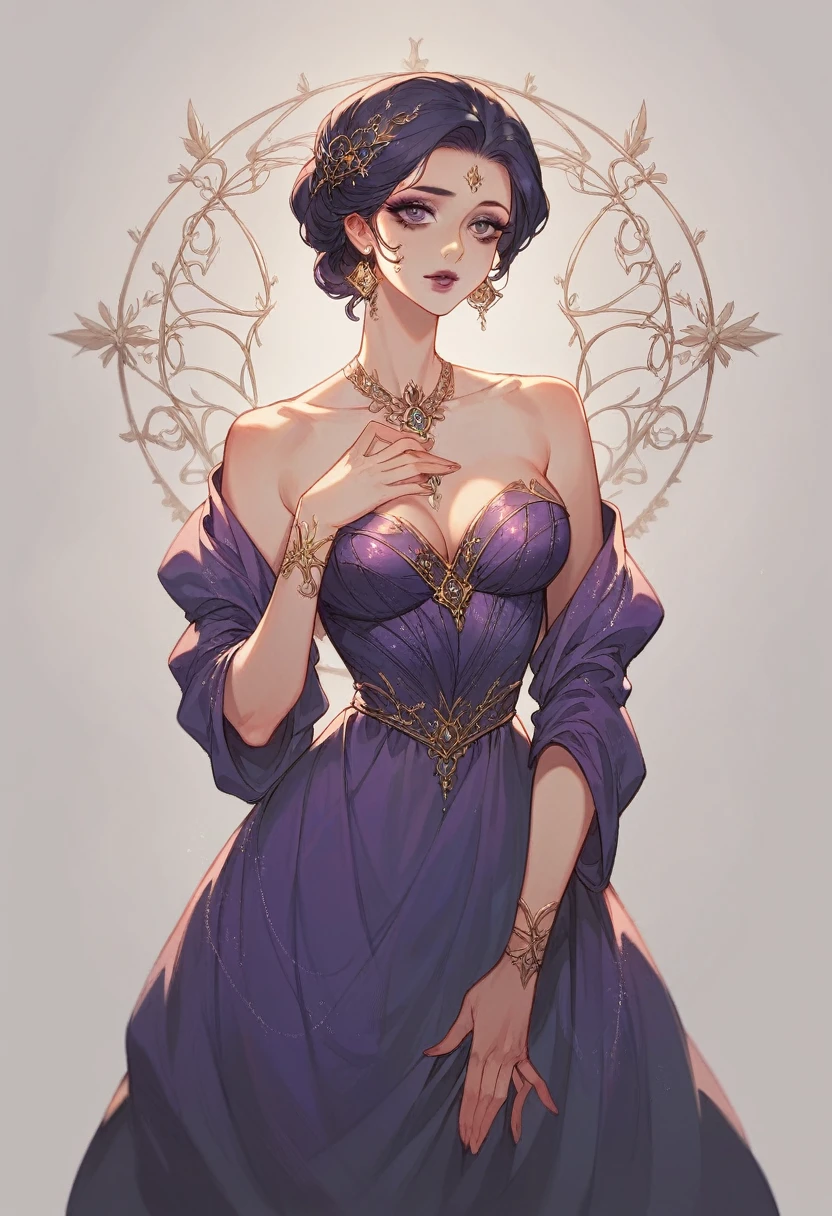 (masterpiece, best quality:1.2), 1 Girl, Solitary, Skin details, Beautiful facial features, Exquisite makeup, Exquisite eyes, Eye details, Gorgeous purple dress