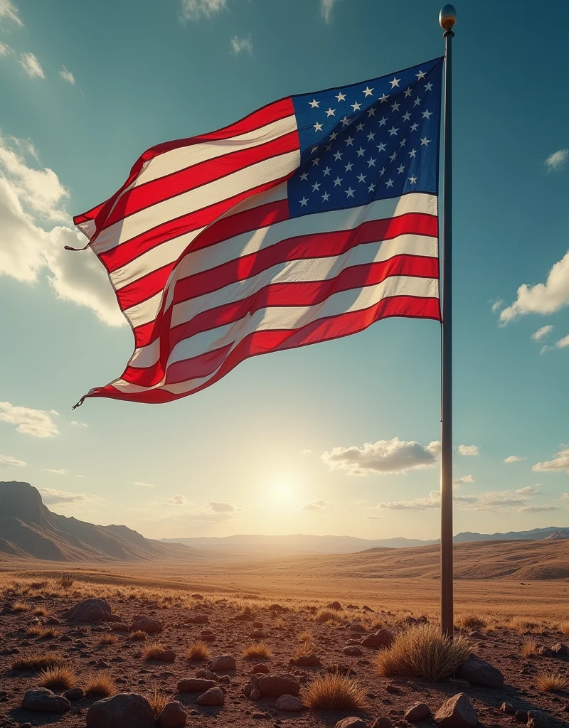 Make the US flag stand upright showing the ground