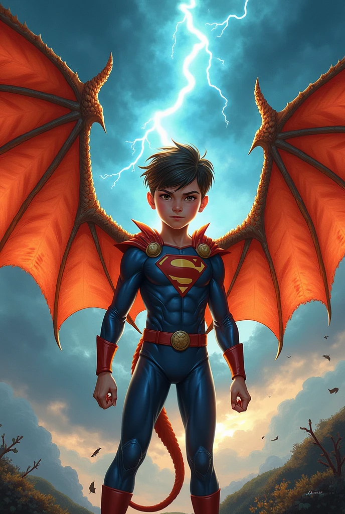 Superhero boy with dragon wings