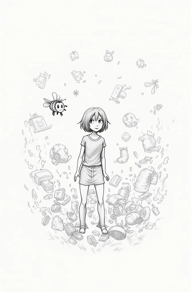 a simple drawing a drawing that made/look by pencil
draw a person sorrounded by a flurry of activities with a bee buzzing around them