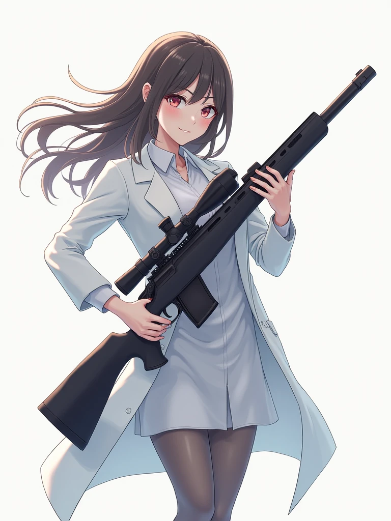 1 girl ,scientist girl, labcoat, holding a heavy sniper rilfe, beautiful clothes, high resolution, Best quality, anime style, from girls frontline, fine details. girls frontline, girls frontline universe, girls frontline style, girls frontline, girls frontline cg, soft anime illustration, 2 0 2 2 anime style, 2022 anime style, pixiv contest winner, pretty anime character design, render of april