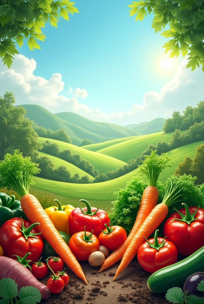 An image of vegetables in a landscape to use as a background for logos