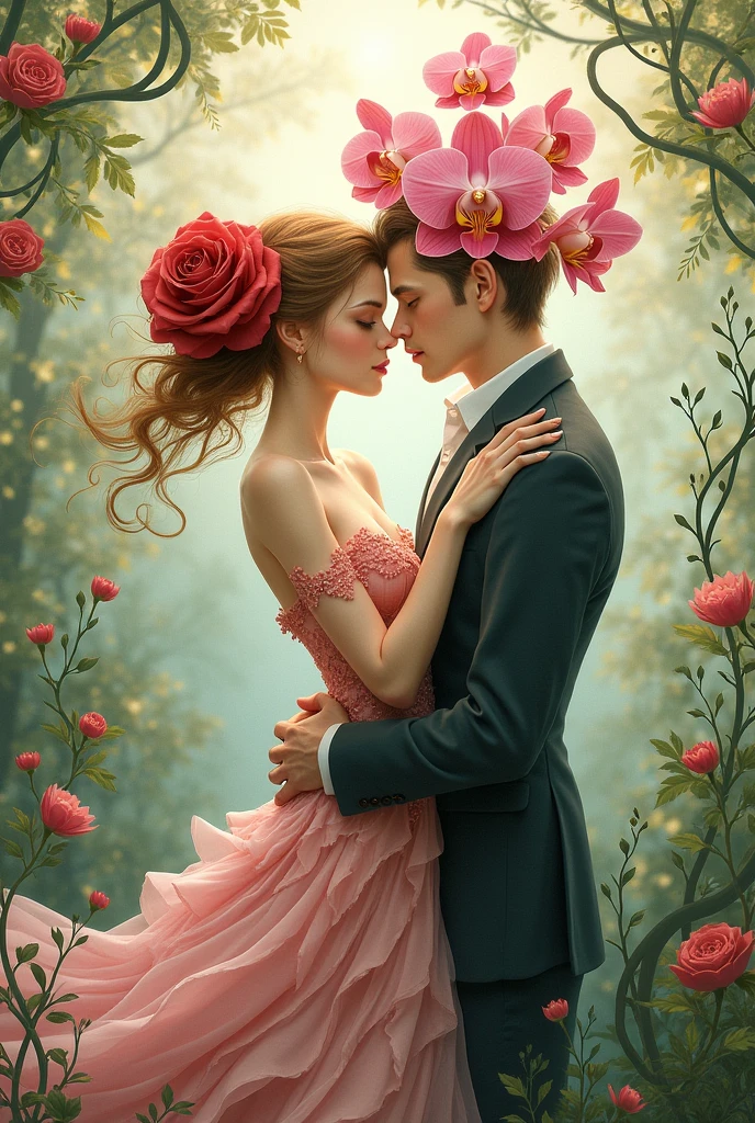 Create an art of a rose dating an orchid