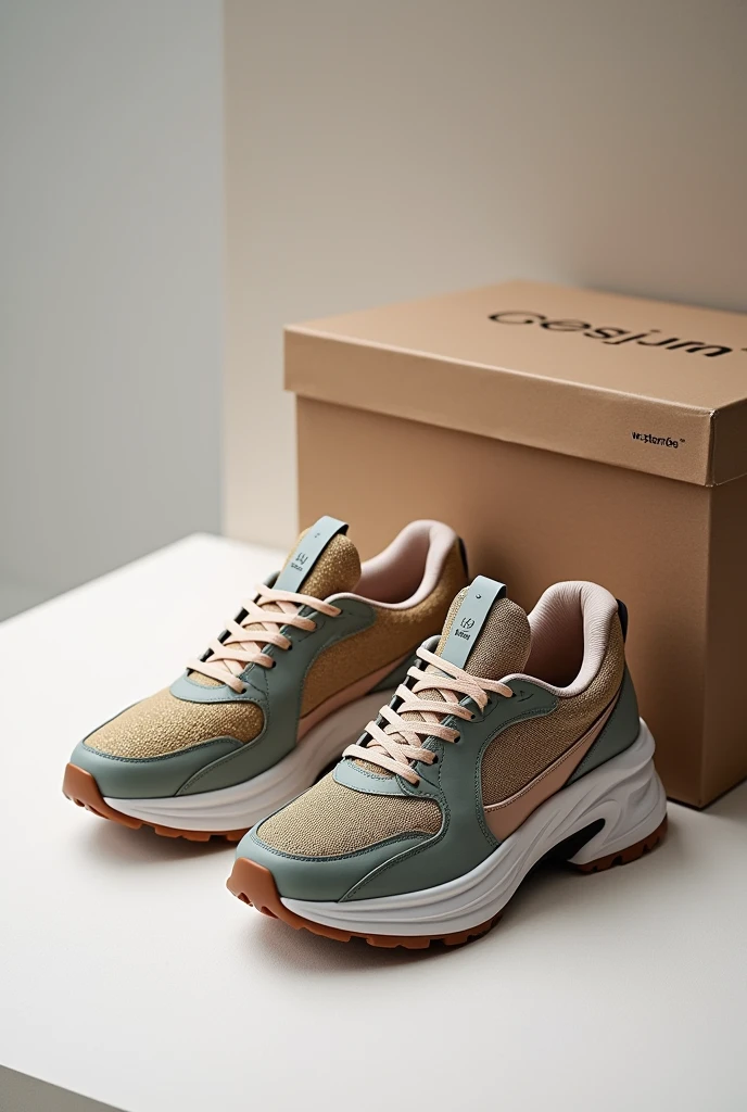 Imaginez une photo de chaussures et son emballage fictifs avec la marque wstars¢ sur la paire de la chaussure faite le en mode unique