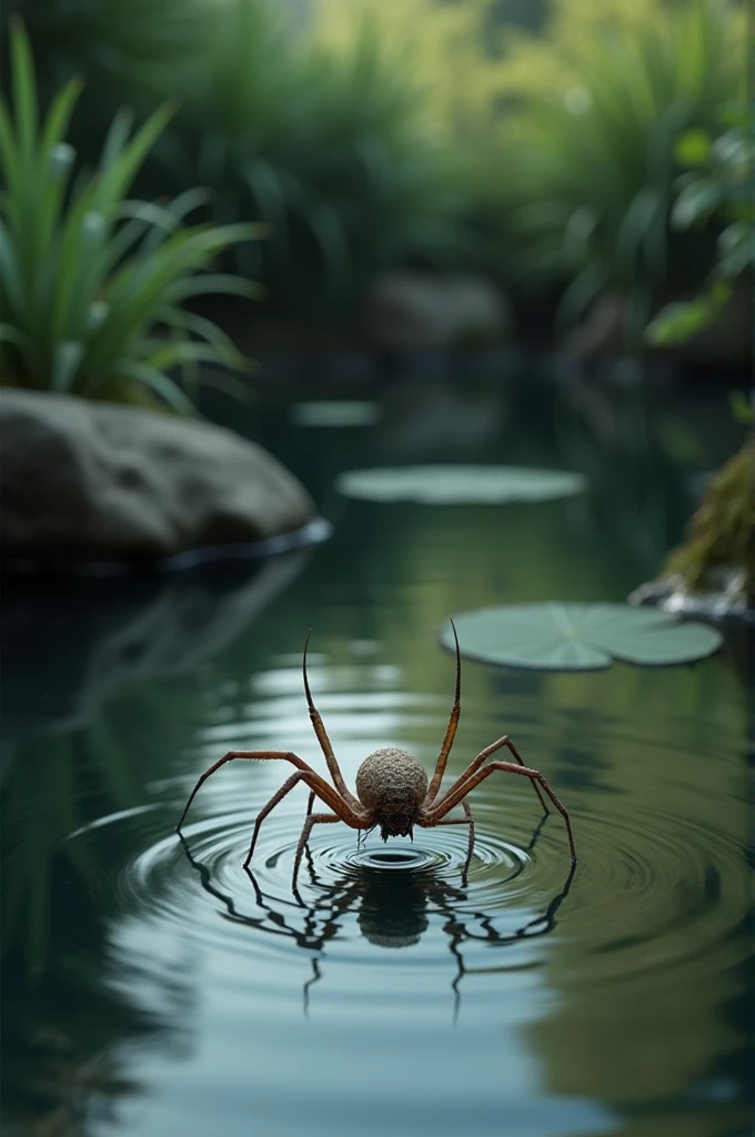 A spider floating in a pond dead 