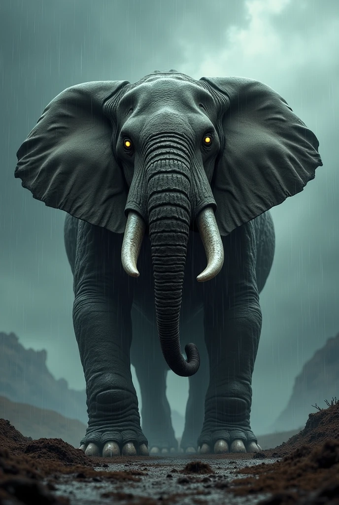 BEAST ELEPHANT WITH DARK METAL AND RAINY WEATHOR