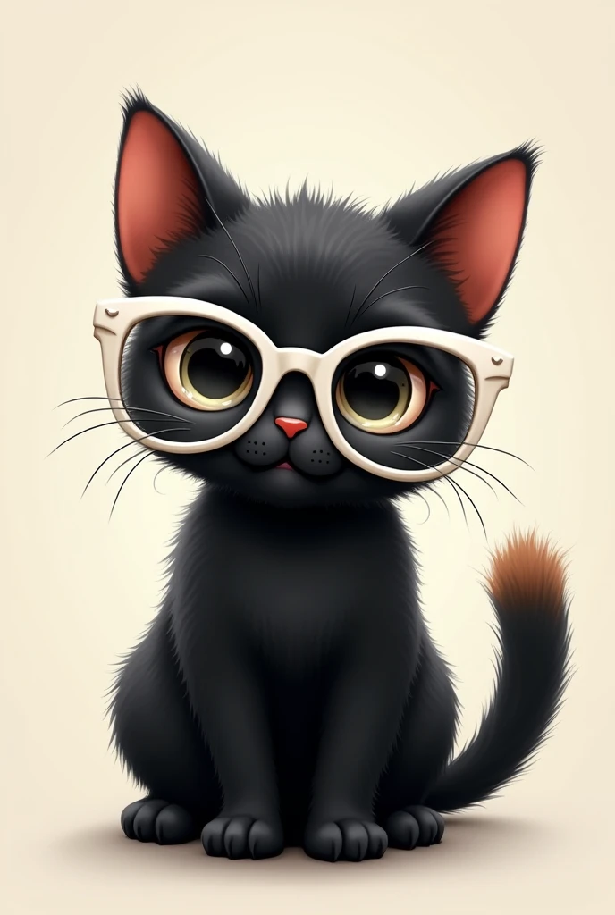 Cute Black cat with white glasses and have little brown fur in tail