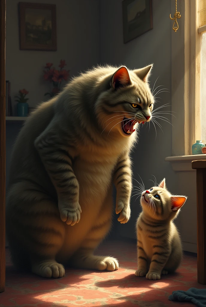 A father cat shout out his cat son in room