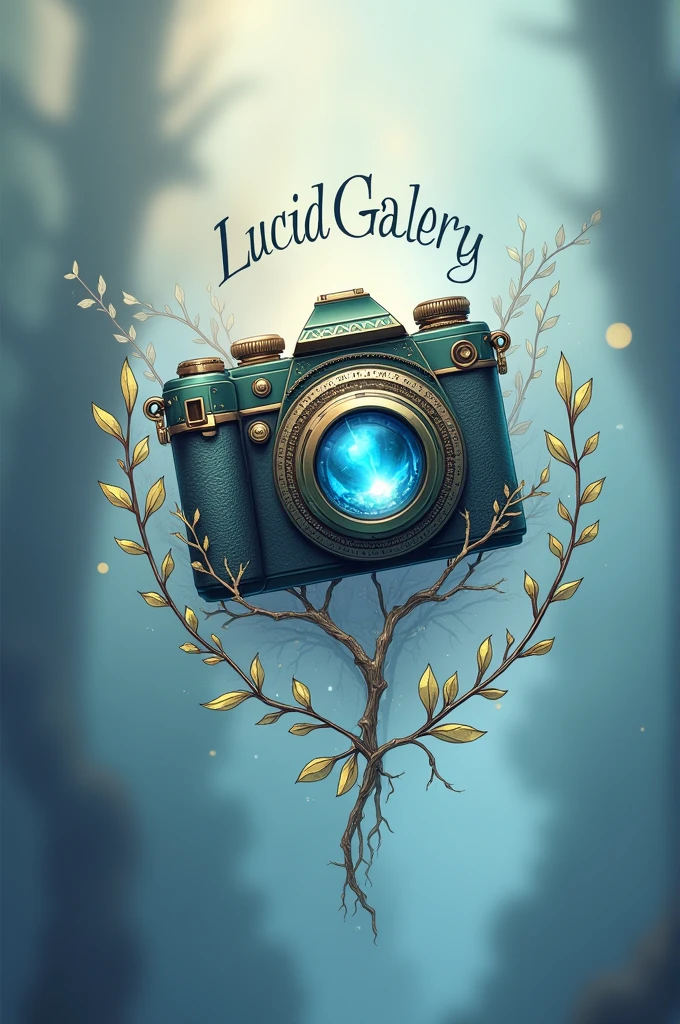 Create a professional logo for a photographer with a fantasy-themed camera image and name it Lucid Gallery