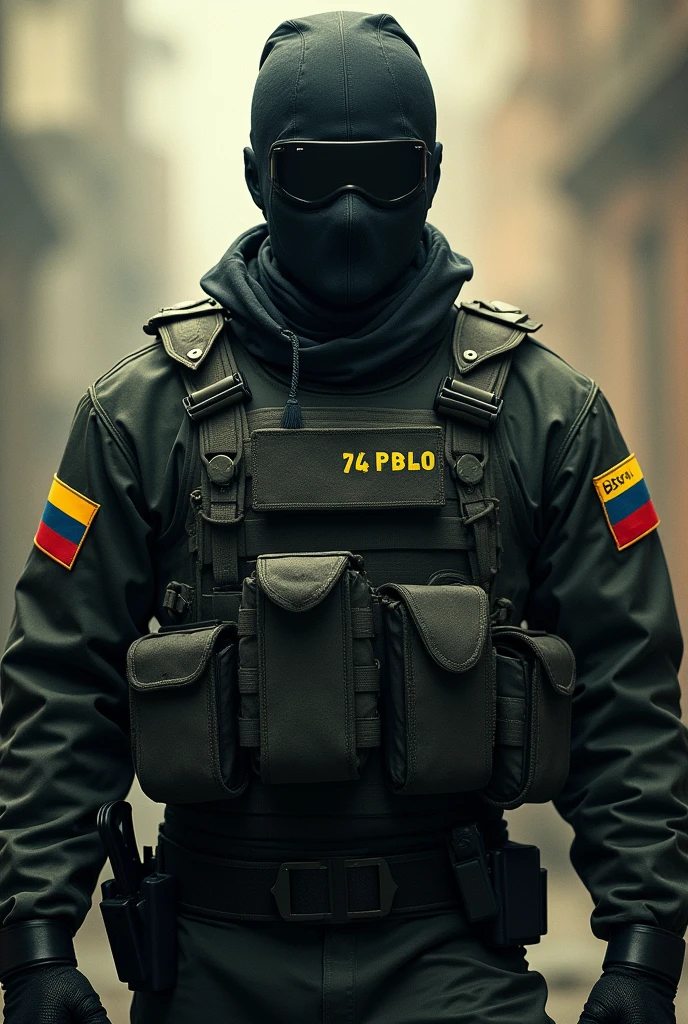 Believe me, a commando-type commander with his face covered, Venezuelan and with the phrase Plan Z, improve it by placing the name Commander Pablo on the side of the uniform on the chest. Leave this image the same, just change the name on the chest to Pablo and add Venezuelan flags on the arms., But don&#39;t change the image, leave it the same, just improve it with the orders I gave you.