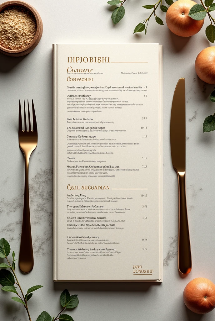 Menu for restaurant 