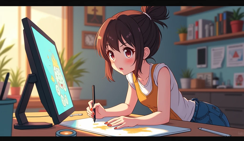 anime girl studying animation video