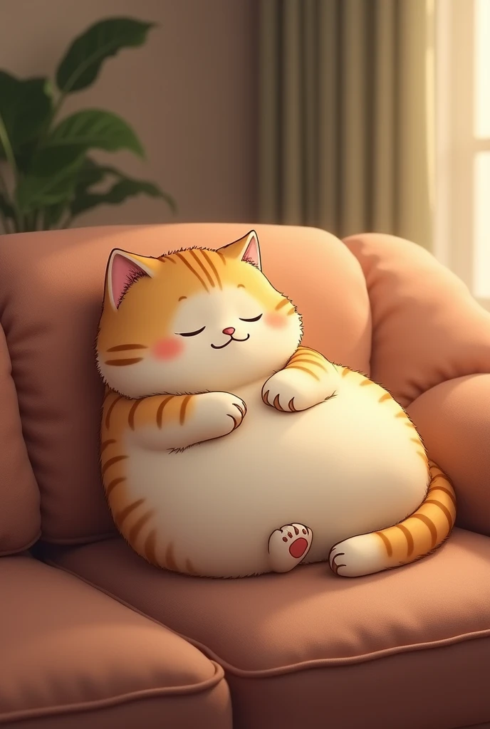 A fat cat is sleeping on the sofa、cute、Short leg