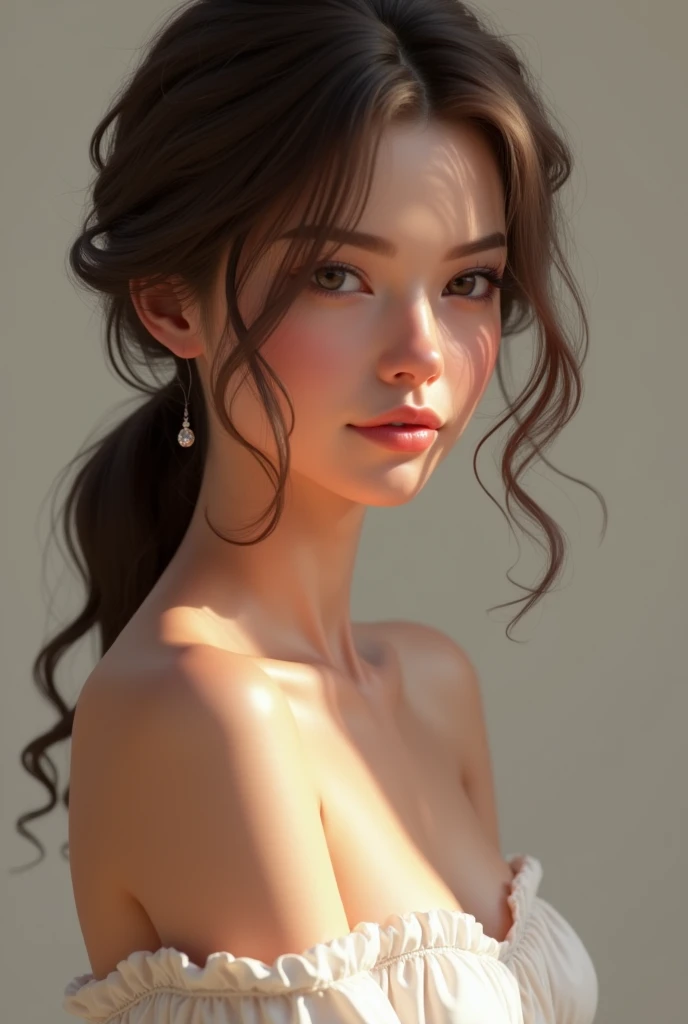 Woman standing in front of camera, full bodyesbian、full_Body, breastsout, hanfu, Brown eyes, Stars, Wind, Pose for Art Photo, cluster、elegant portrait, a blond、the wind、Photo Portrait 4K, 50mm portrait, cleavage of the breast, a photography of a beautiful woman, elegant profile pose, 60mm portrait, photo portrait, portrait of a beautiful model, profile pose, fine art portrait photography, Sensual Woman, elegant profile pose, up looking_で_Viewers