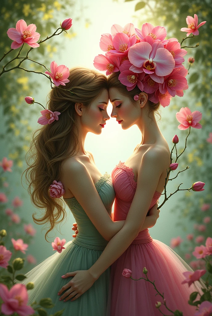 Create an art of a rose dating an orchid
