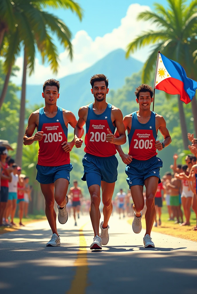 (best quality,4k,8k,highres,masterpiece:1.2),ultra-detailed,(realistic,photorealistic,photo-realistic:1.37),young man and woman running on the beach,carrying red and white Indonesian flags,beautiful detailed eyes,beautiful detailed lips,extremely detailed eyes and face,longeyelashes,fit athletic bodies,action pose,ocean waves,sandy beach,golden hour lighting,vibrant colors,cinematic atmosphere,dynamic composition