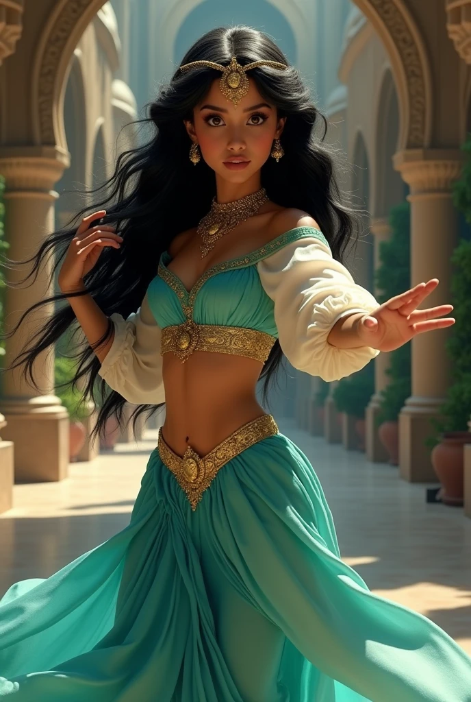 Stunning Princess Jasmine, photo in 8k, in action, cinematic.