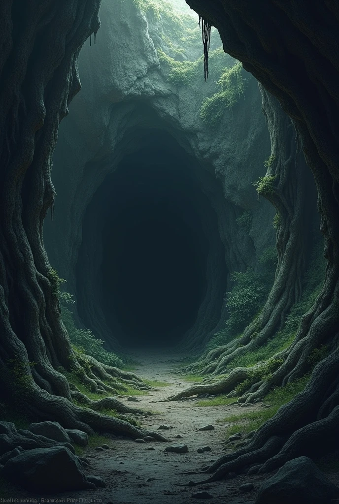 Small secret cave in dark fear