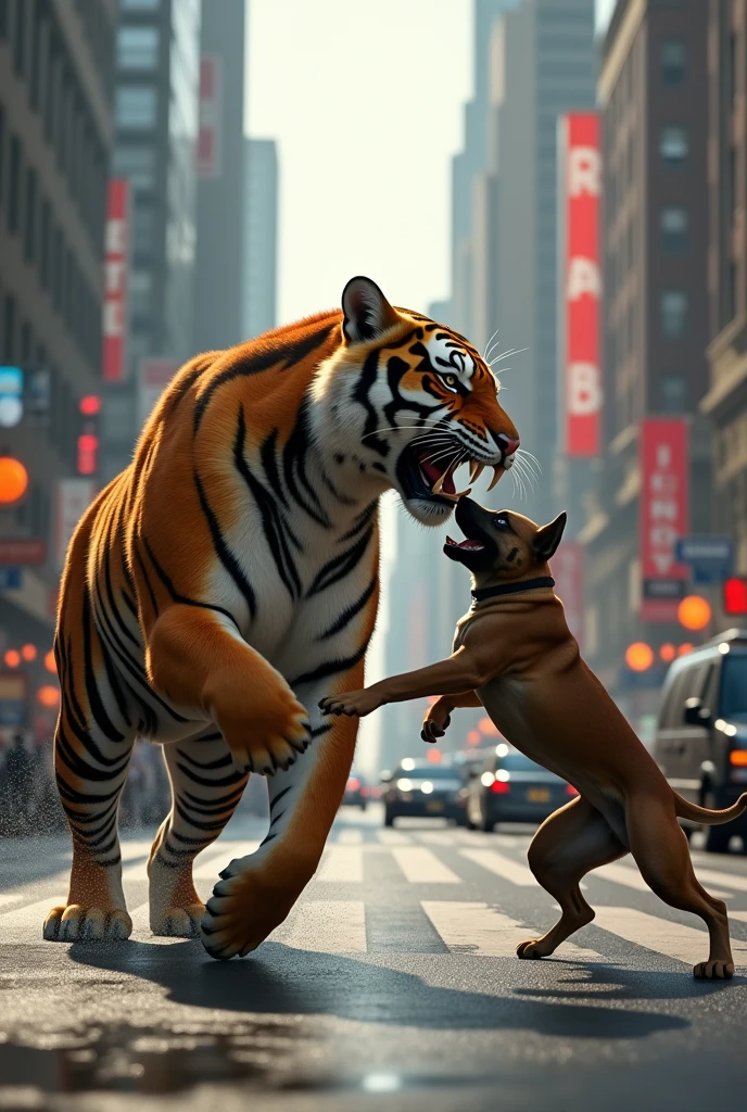 Dog fight to tiger in city New York