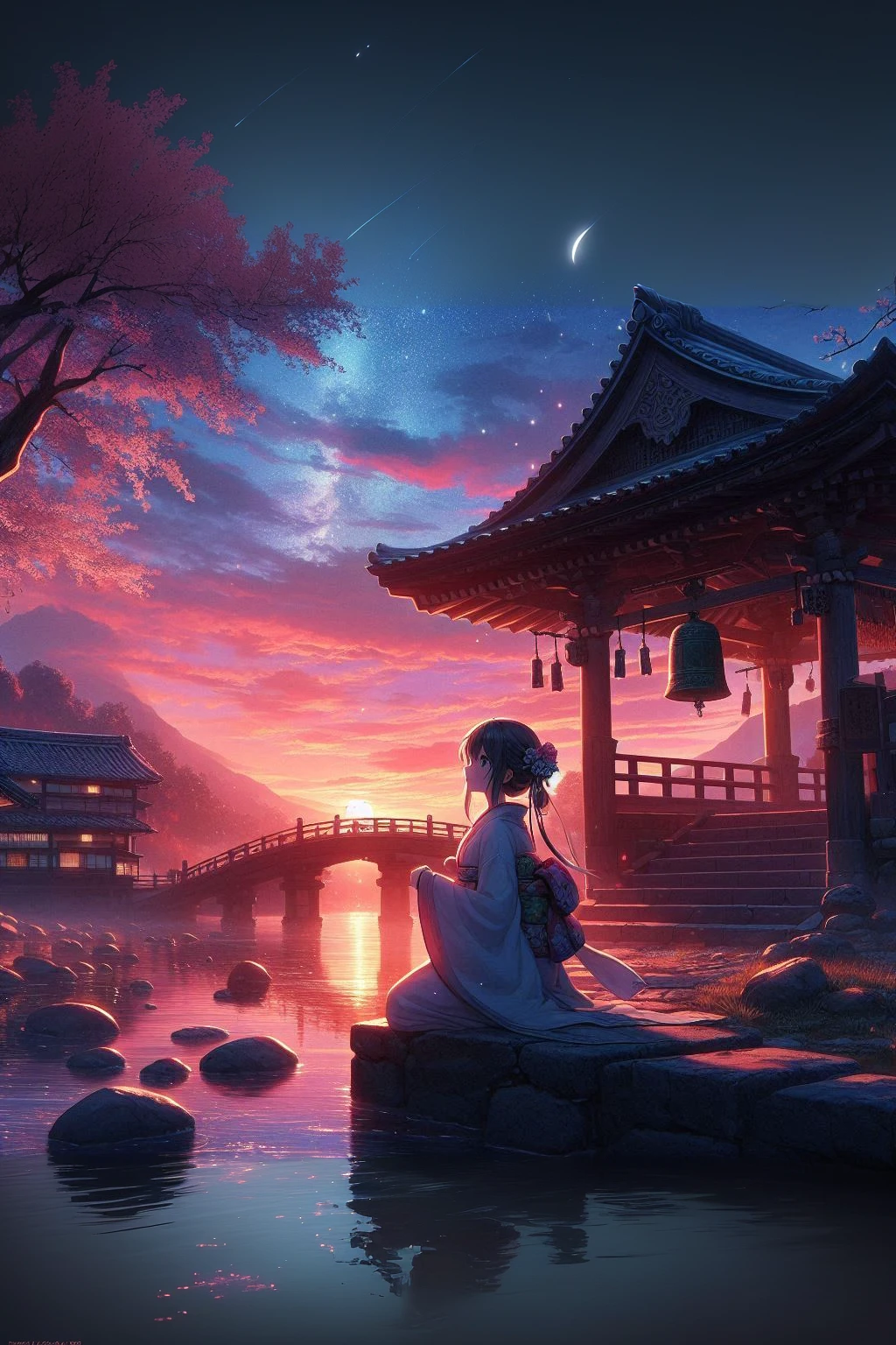 Anime girl sitting on a rock watching the sunset, Beautiful peaceful scene in anime, Anime Style 4k, Anime Art Wallpapers 8K, anime art wallpaper 4k, anime art wallpaper 4k, 4k anime wallpaper, Japanese art style, anime wallpaper 4k, anime wallpaper 4k, Beautiful anime scene, 4K Manga Wallpapers, Awesome Wallpapers, Beautiful anime scenery