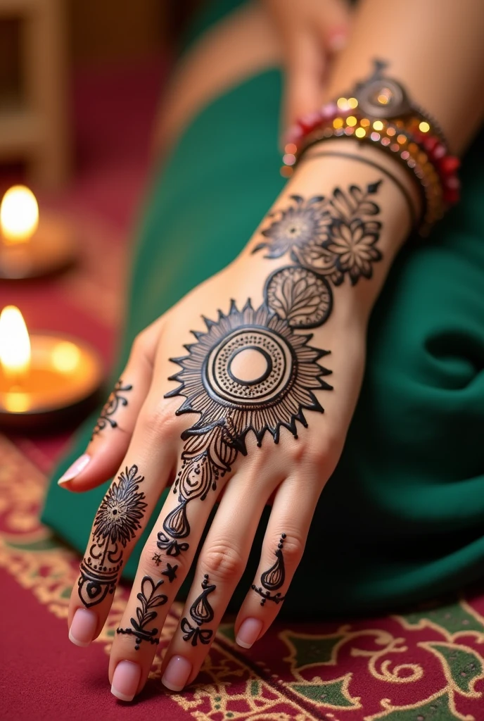 generate more unique Karwa Chauth Special mehndi design on hand
