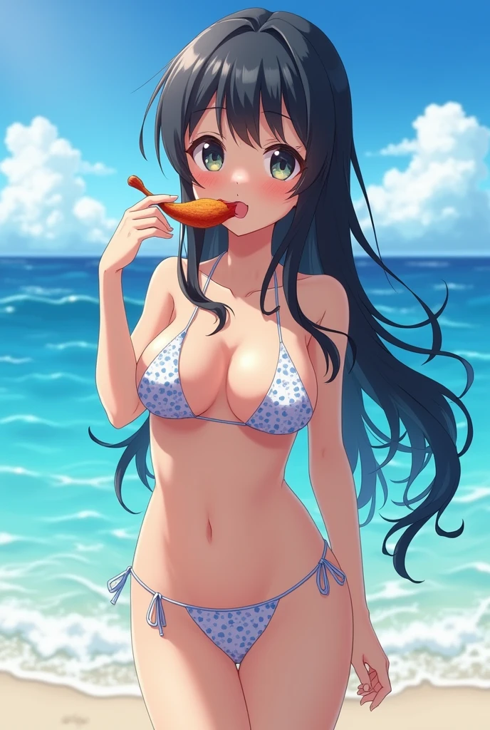 Anime girl with hot ass at the sea and without clothes and a cock in her mouth