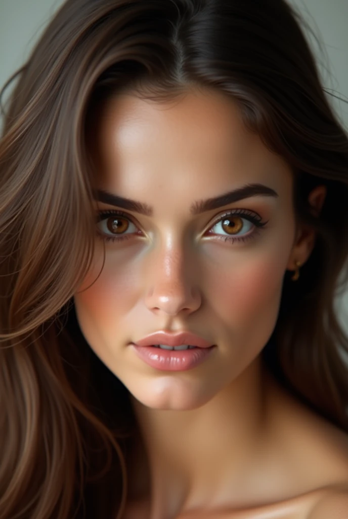 Femme brune yeux marron de face