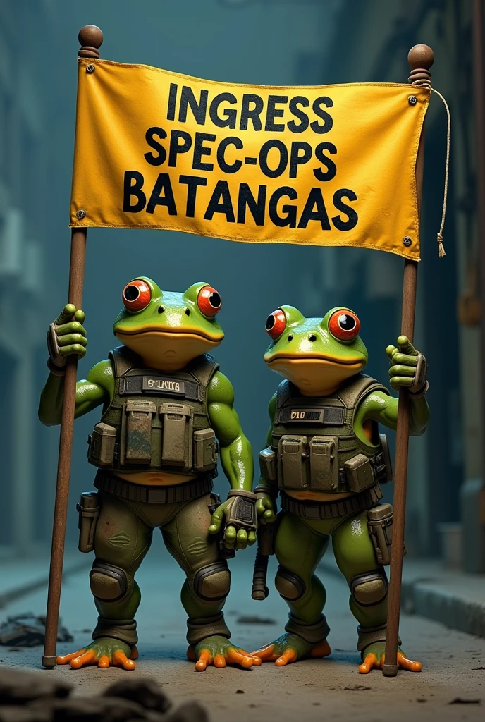 Ingress Enlightened Frogs, Standing pose, holding banner that says " Ingress Spec-Ops Batangas"