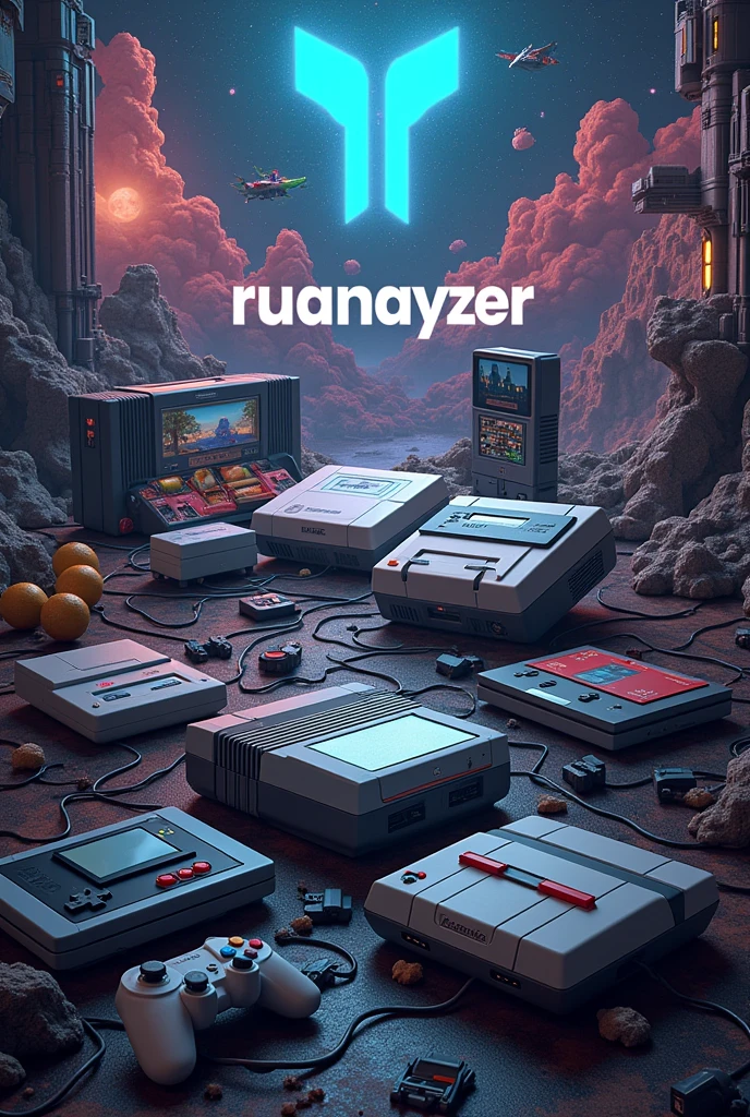 Famous games and consoles with the Ruannayzer logo in the center