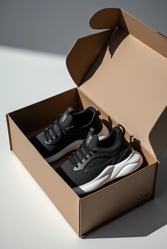 Imaginez une photo de chaussures et son emballage fictifs avec la marque wstars¢