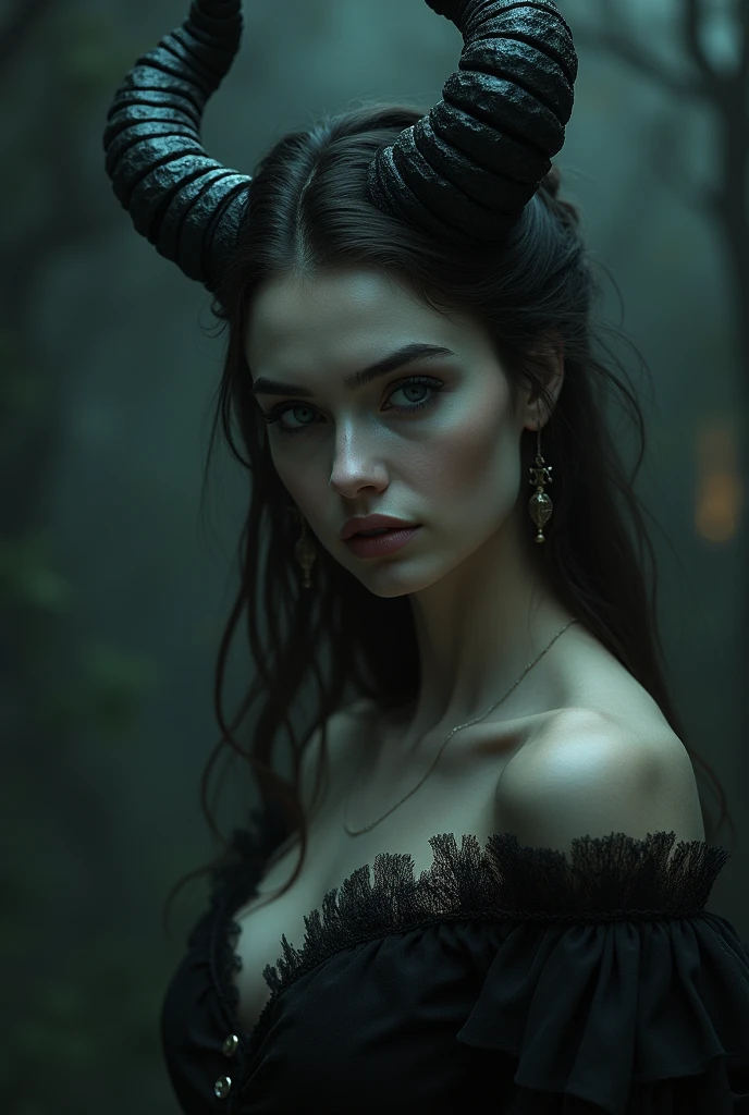 Beautiful woman with scary horn