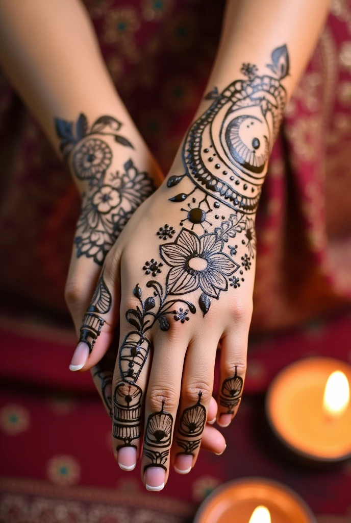 generate more unique Karwa Chauth Special mehndi design on hand