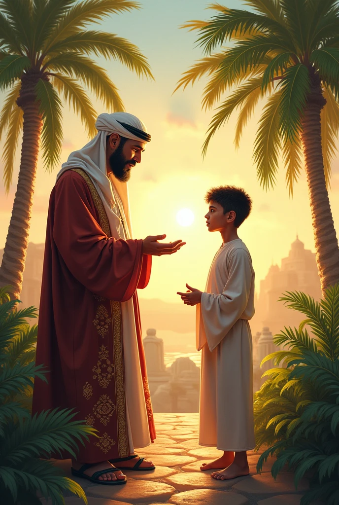 If everything had been explained to us from the very beginning, we would have known what to do and our ignorance would not have thrown us into so many problems. Father explane to son. Picture in east arabian style.