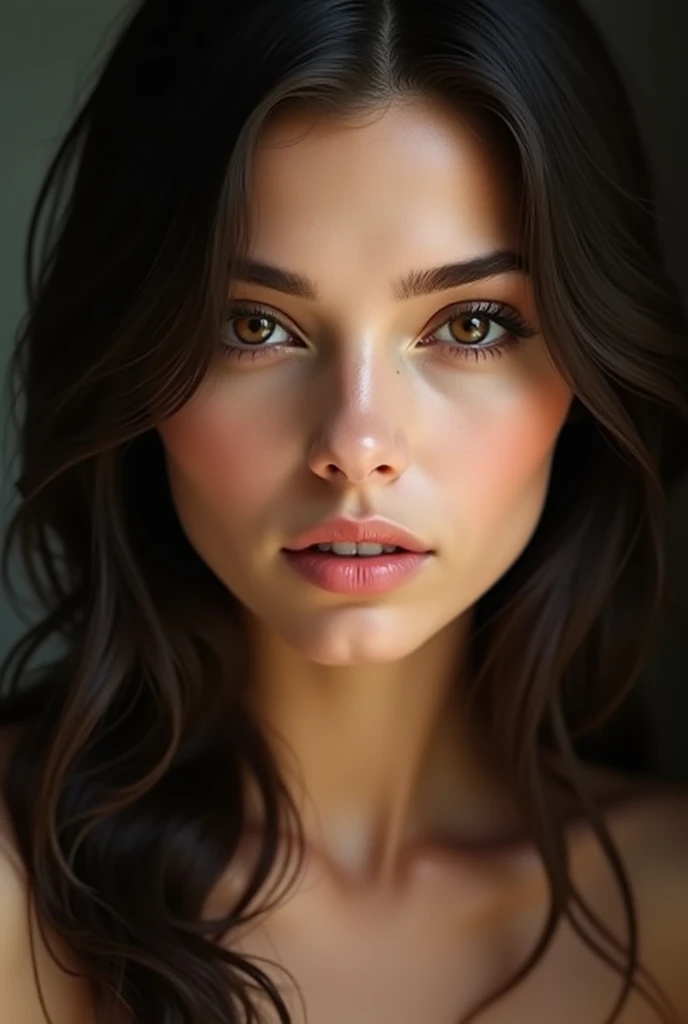Femme brune yeux de marron de face